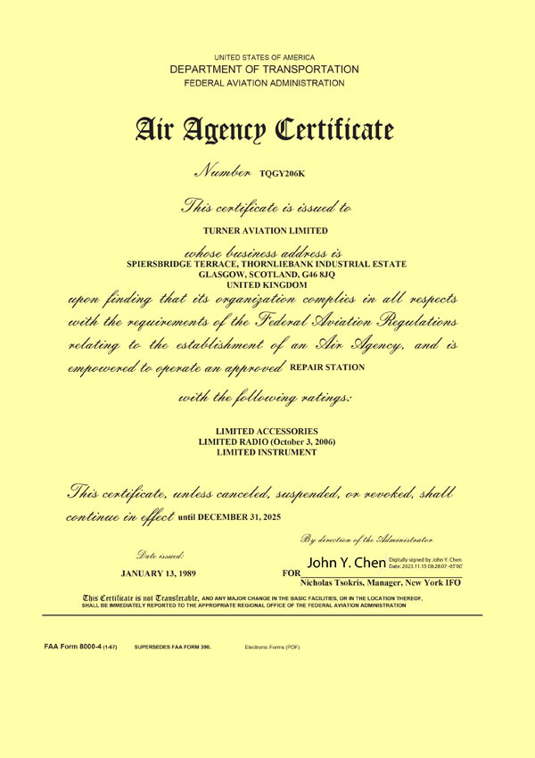 FAA Air Agency Certificate